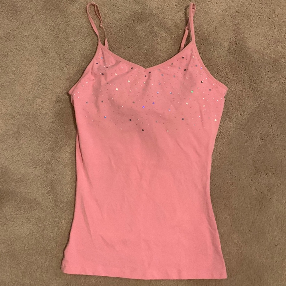 Pretty Sparkly Pink Cami with Built-in Bra and Adjustable Straps in Medium